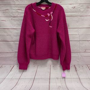 Kate Spade Women’s Large Fuchsia Wool Pullover Sweater Bow Ribbon Vintage